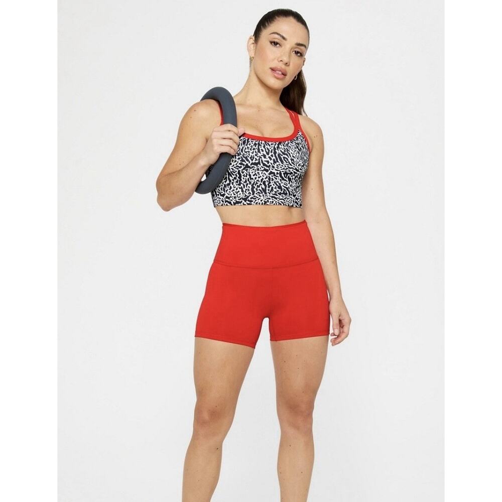 Fabletics Leopard Heated Red Principal Longline Md Impact Sports Bra Size M NWT